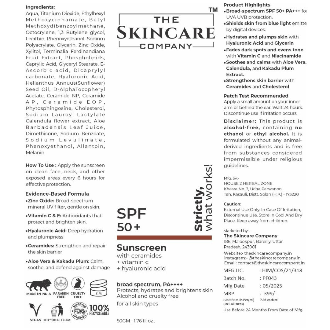 SPF 50 Sunscreen with Ceramides Vitamin C & Hyaluronic Acid